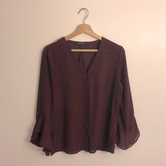 Banana Republic Tops - Banana Republic - sm maroon silky button-down w/billowy sleeves